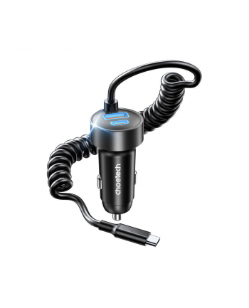Choetech Dwuportowa Ładowarka Samochodowa 65W Z Kablem Sprężynowym Usb 1.2m