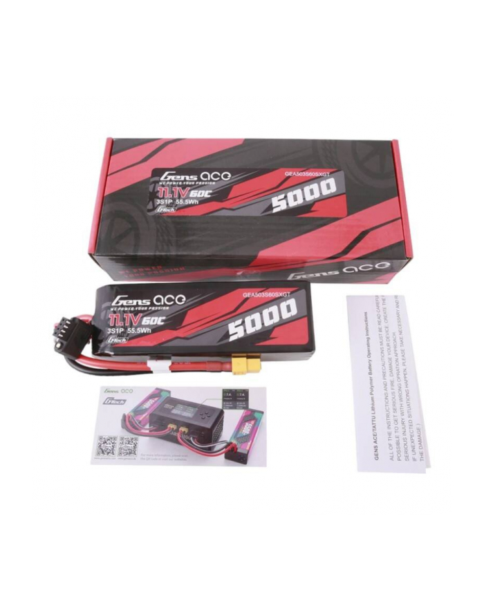Gens Ace Akumulator G Tech 5000Mah 11.1V 60C 3S1P Short Size Lipo Z Konektorem Xt60 Plug główny
