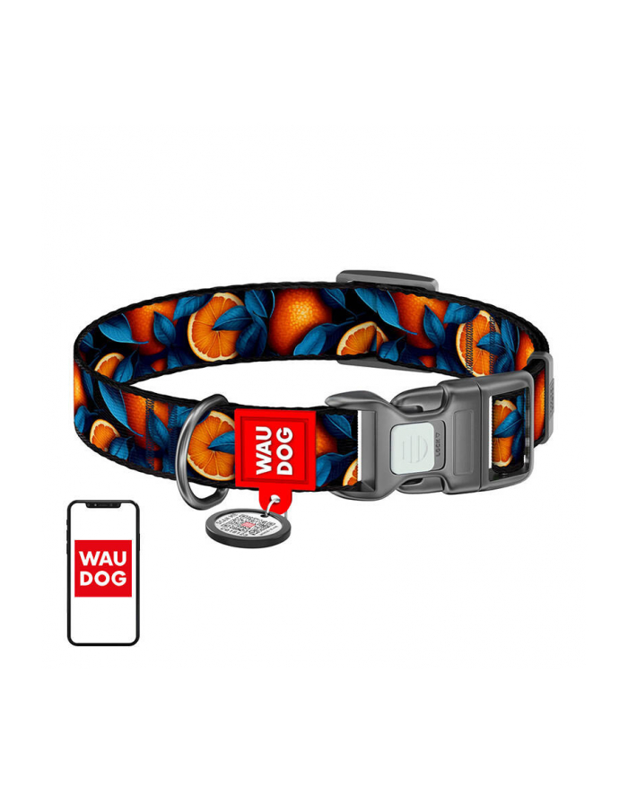 Waudog Obroża Dla Psa Nylonowa Rysunek Pomarańcze Rozmiar M 28 40cm 20mm główny