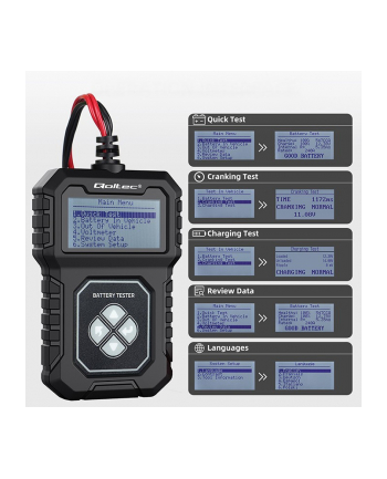 qoltec Cyfrowy Tester akumulatora z LCD | 12V | AGM | GEL | STD | 30-   220Ah