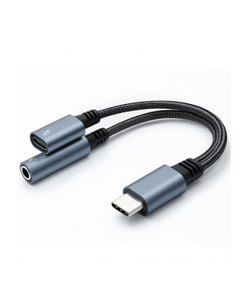 qoltec Adapter USB-C 2w1 | USB-C | Jack 3.5mm | PD 15W | 10cm