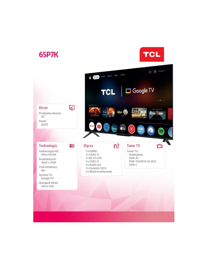 tcl Telewizor LED 65 '' 65P7K główny