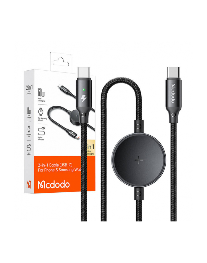 Mcdodo 2W1 Ca 4170 Usb C Bezprzewodowa Ładowarka Do Samsung Watch 60W 1 5M Czarny główny