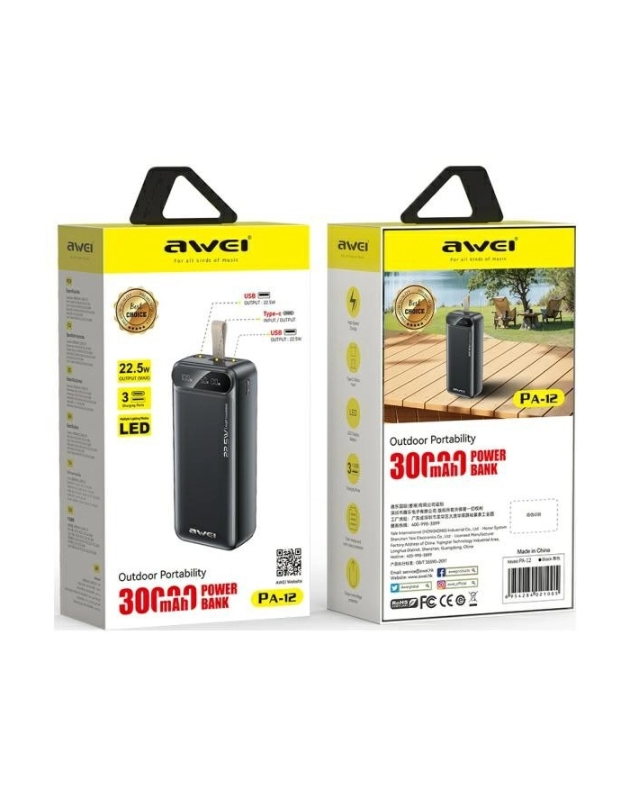 awei PowerBank 30000mAh 22,5W PA-12 Czarny główny