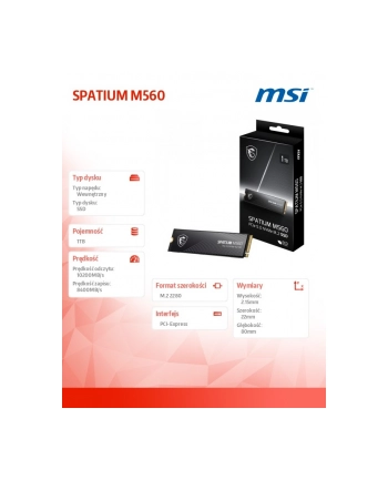 msi Dysk SSD SPATIUM M560 1TB M.2 PCIe 5.0 10200/8400MB/s nr 2