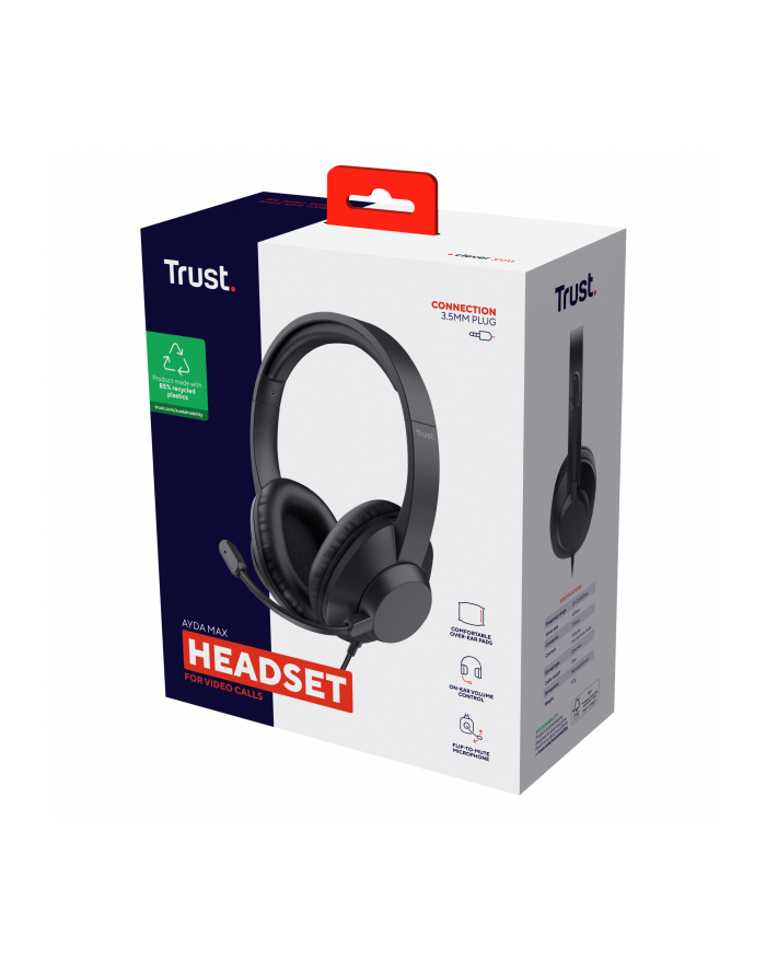 TRUST Ayda Max USB Stereo 40mm Headset with ENC Microphone 3.5mm Jack Black główny