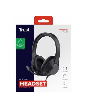TRUST Ayda Max USB Stereo 40mm Headset with ENC Microphone 3.5mm Jack Black