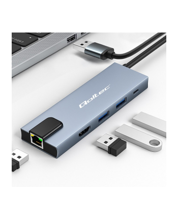 qoltec HUB Adapter USB-C 5w1 | USB-C PD 100W | 2xUSB | HDMI 4K | RJ45