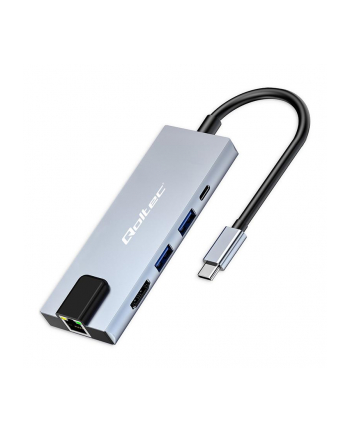qoltec HUB Adapter USB-C 5w1 | USB-C PD 100W | 2xUSB | HDMI 4K | RJ45