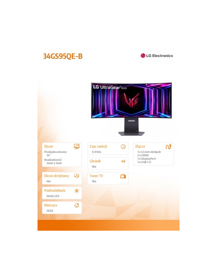 lg electronics Monitor 34 cale 34GS95QE-B główny