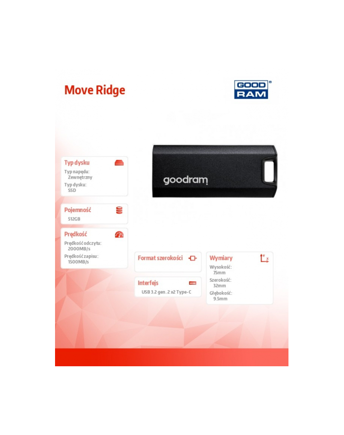 goodram Dysk zewnętrzny SSD Move Ridge 512GB 2000/1500MB/s główny