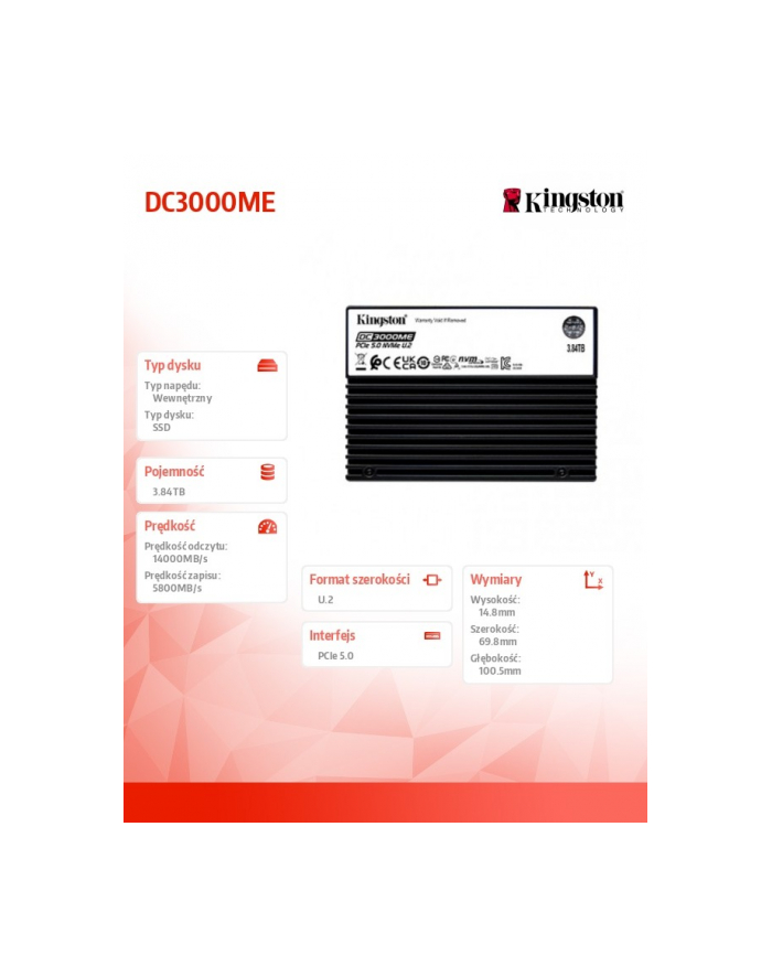 kingston Dysk SSD DC3000ME 3,84TB PCIe 5.0 NVMe U.2 główny