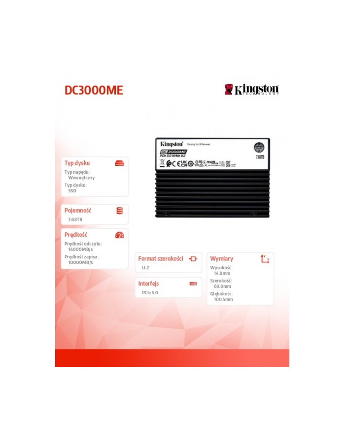 kingston Dysk SSD DC3000ME 7,68TB PCIe 5.0 NVMe U.2 główny