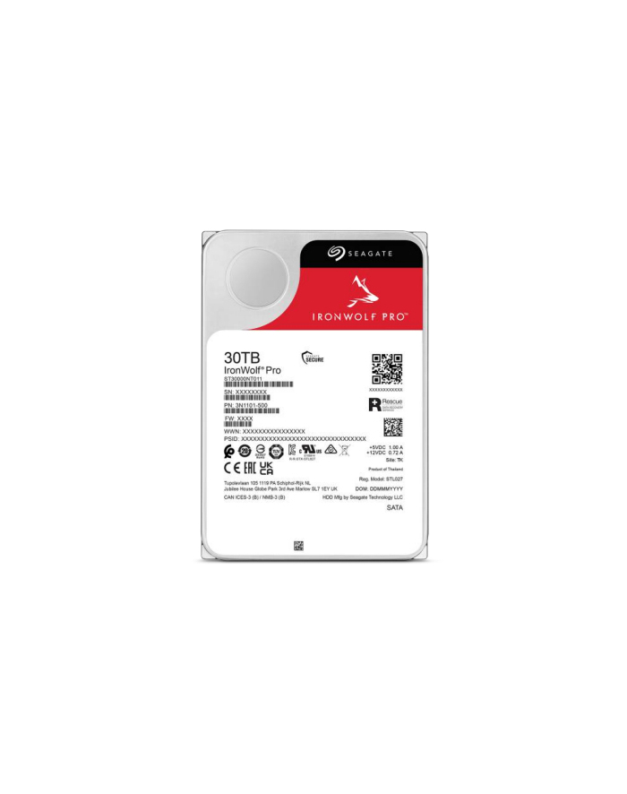 SEAGATE Ironwolf PRO Enterprise NAS HDD 30TB 7200rpm 6Gb/s SATA 256MB cache 8.9cm 3.5inch 24x7 for NAS RAID Rackmount systems BL główny