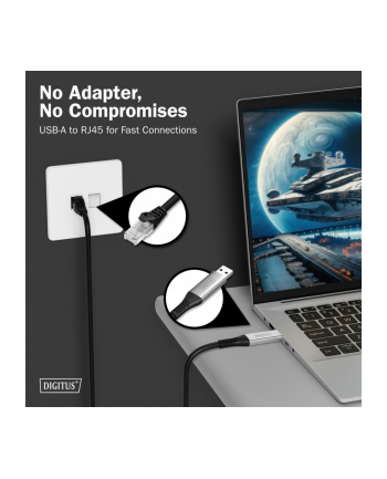 digitus Kabel adapter USB-A - RJ45 Kat. 6A S/FTP, 1 Gbit/s, USB 3.2 Gen1, LSZH, 3m