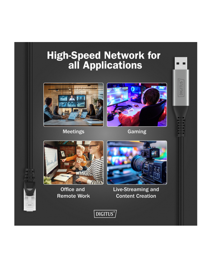 digitus Kabel adapter USB-A - RJ45 Kat. 6A S/FTP, 1 Gbit/s, USB 3.2 Gen1, LSZH, 10m główny