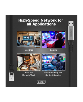 digitus Kabel adapter USB-A - RJ45 Kat. 6A S/FTP, 1 Gbit/s, USB 3.2 Gen1, LSZH, 10m