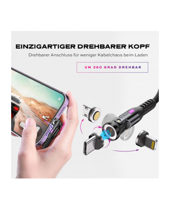 STATIK 360Pro braided czerwonyating 3 magn. tips 6-in-1 Cable Black 2m nr 1
