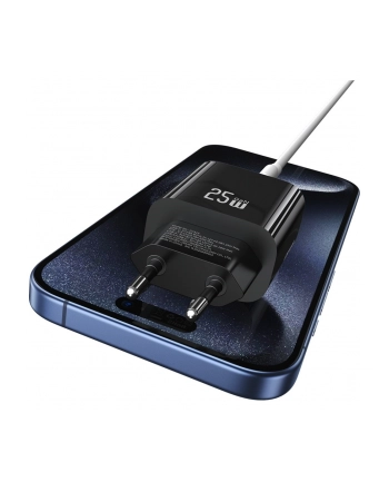 usams Ładowarka sieciowa 25W 1xUSB-C 1xUSB-A Fast Charging Czarna