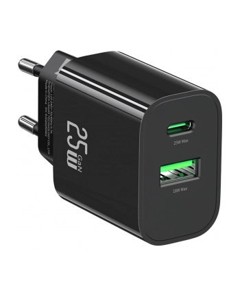 usams Ładowarka sieciowa 25W 1xUSB-C 1xUSB-A Fast Charging Czarna