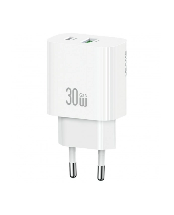 usams Ładowarka sieciowa 30W 1xUSB-C 1xUSB-A Fast charging Biała