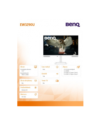 benq Monitor 32 cale EW3290U 4K LED 5ms/IPS/60Hz/Biały