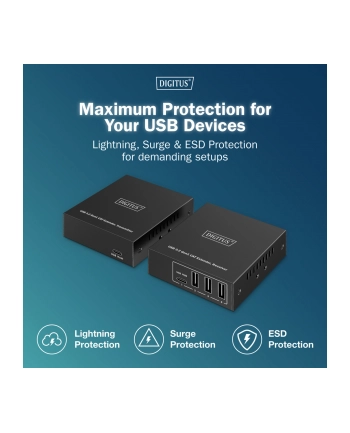 digitus Przedłużacz (extender) po skrętce kat.6A  USB 3.1 Gen1 do 100m, 3x USB-A, 1x USB-C do 5 Gbps, 1x RJ45 (Gigabit Ethernet) - zestaw (odbiornik/nadajnik)