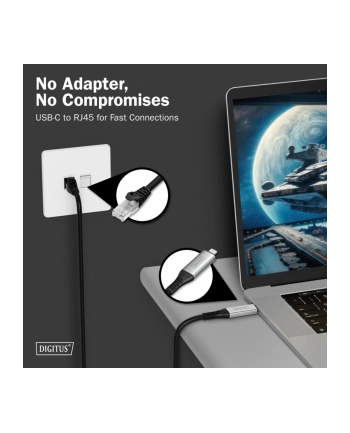 digitus Kabel adapter USB-C - RJ45 Kat. 6A S/FTP, 1 Gbit/s, USB 3.2 Gen1, LSZH, 10m
