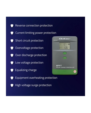qoltec Solarny regulator ładowania MPPT z czujnikiem temperatury 60A |  12V/24V | LCD | Bluetooth | APP | GEL | LiFePO4 nr 2