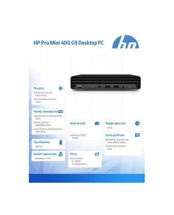 hp inc. Komputer Pro Mini 400 G9 i5-12500T 512GB/16GB/W11P      BY7F0ET nr 2