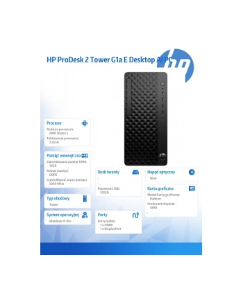 hp inc. Komputer ProDesk 2 Tower G1a R5-8500G 512GB/16GB/W11P      BY7C7ET nr 1