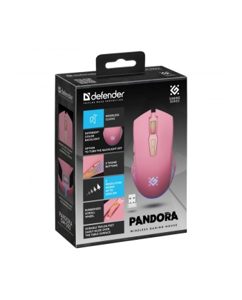 defender Mysz gamingowa bezprzewodowa PANDORA RF 3200DPI 7P różowa nr 1