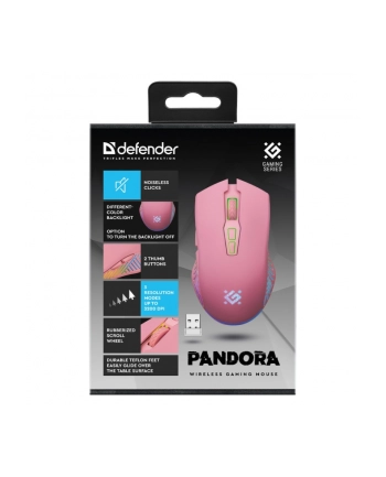defender Mysz gamingowa bezprzewodowa PANDORA RF 3200DPI 7P różowa nr 2