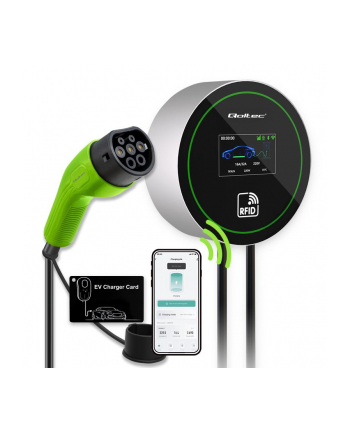 qoltec Stacja ładowania EV 2w1 Typ2 | 22kW | Wi-Fi | LCD | 3fazy |      Wallbox | Smart life app | RFID | 5m