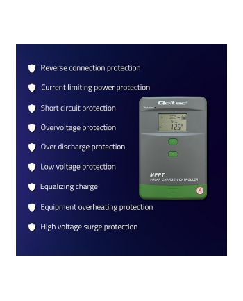 qoltec Solarny regulator ładowania MPPT z czujnikiem temperatury 50A |  12V/24V | LCD | Bluetooth | APP | GEL | LiFePO4 nr 2