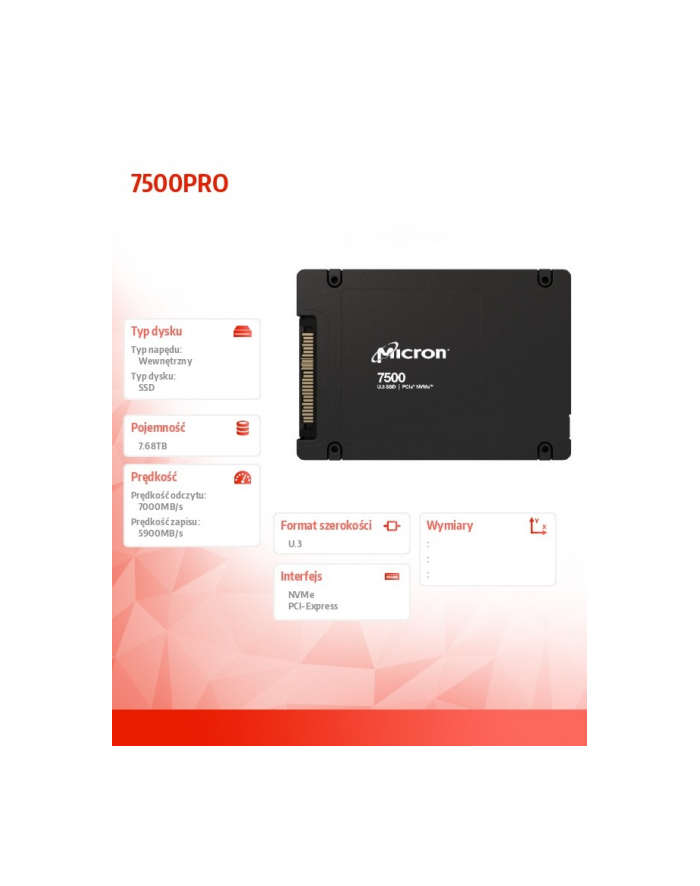 micron Dysk SSD 7500PRO 7680GB NVMe U.3 15mm Single Pack główny