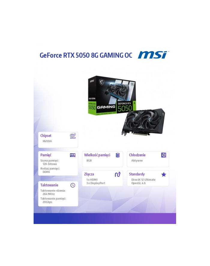 msi Karta graficzna RTX 5050 8G GAMING OC GDDR6 128BIT DP/HDMI główny