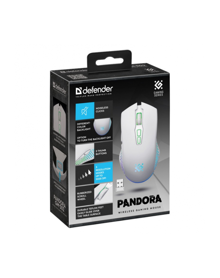 defender Mysz gamingowa bezprzewodowa PANDORA RF 3200DPI 7P biała główny