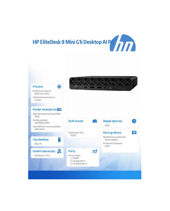 hp inc. Komputer EliteDesk 8 Mini  G1i   U5-235T 512GB/16GB/W11P      998Z8ET nr 2