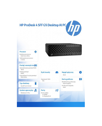 hp inc. Komputer ProDesk 4 SSF G1i U7-265 1TB/16GB/W11P      9H7U7ET