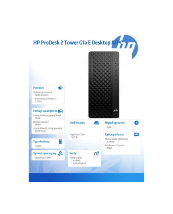 hp inc. Komputer ProDesk 2 Tower G1a R5-8500G 512GB/16GB/W11P      BY7C7ET