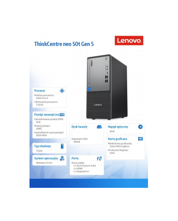 lenovo Komputer ThinkCentre Neo 50t G5 12UD0031PB W11Pro i3-14100/8GB/256GB/INT/1YR OS