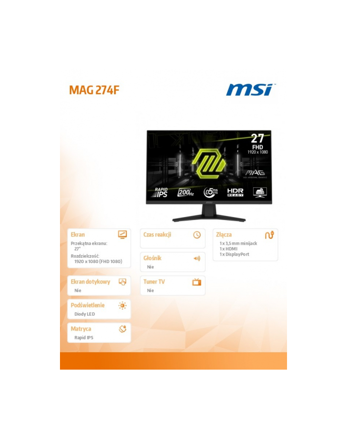 msi Monitor MAG 274F 27 ''/LED/FHD/Flat/200Hz/Black główny