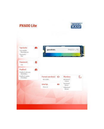 goodram Dysk SSD PX600 Lite 1TB Gen4x4 NMVe 2280 3600/2700MB/s