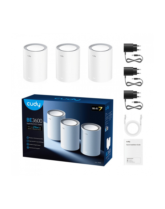 cudy Router M3600 System WiFi Mesh BE3600 Gigabit Dual Band Wi-Fi 7 Mesh Solution 3-Pak główny