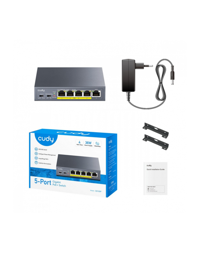 cudy Przełącznik GS105P 5-Port Gigabit PoE+ Switch 36W główny