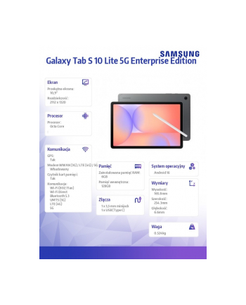 samsung Tablet Galaxy Tab S 10 Lite X400 10.9 cala 5G 6/128GB Enterprise Edition szary