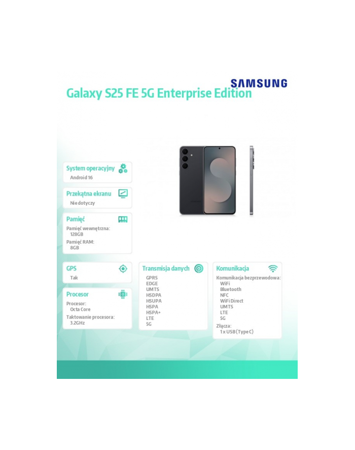 samsung Smartfon Galaxy S25 FE 5G 8/128GB Enterprise Edition czarny główny