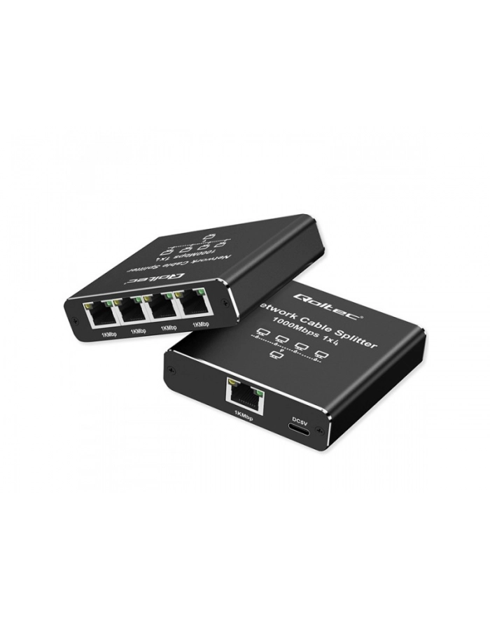 qoltec Rozdzielacz splitter Ethernet  mini SWITCH 1x4 RJ45 | 1000Mb/s | USB-C | Aluminium główny