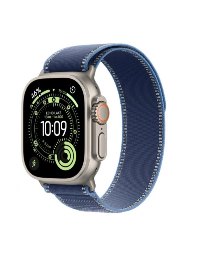 apple Watch Ultra 3 GPS + Cellular, koperta 49 mm z tytanu w kolorze naturalnym, opaska Trail w kolorze niebieskim/jaskrawoniebieskim - rozmiar S/M główny
